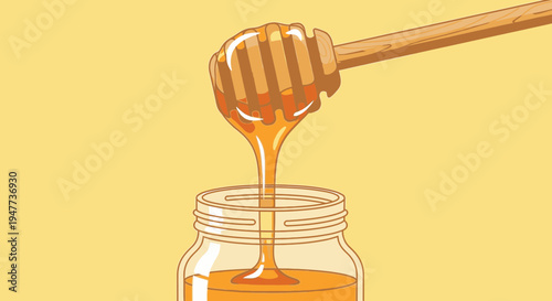 Honey dripping from dipper into jar 1.