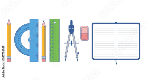 Stationery and drawing tools.