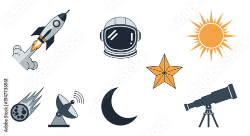 Space Exploration Astronaut Equipment Icons.