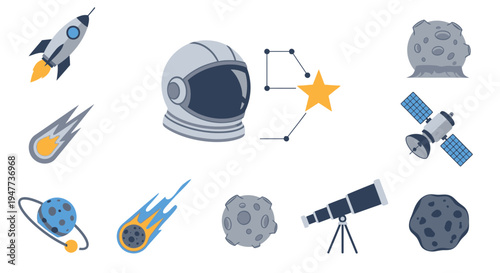 Space exploration equipment and symbols.