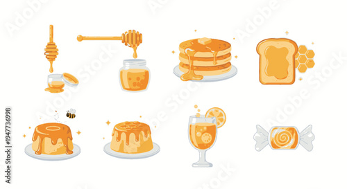 Honey food and drink items collection.
