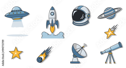 Space icons with rockets and planets 7.