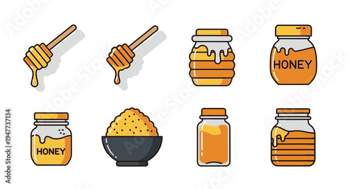 Honey jars and dipper icons.