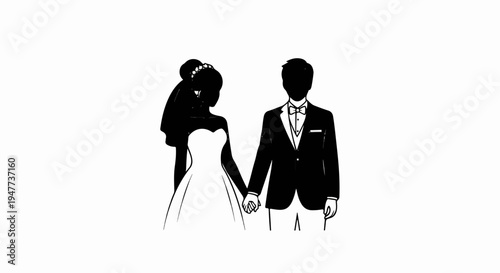 Silhouette of a bride and groom holding hands