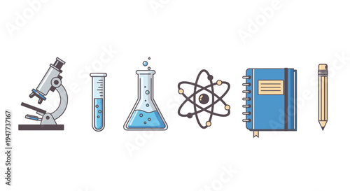 Science education icons on white background.