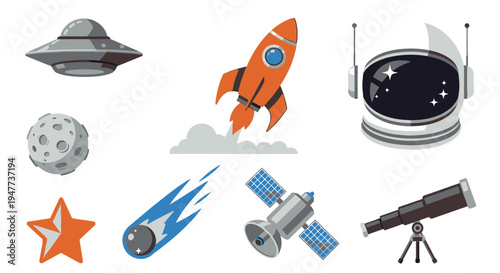Space objects and astronomy symbols.