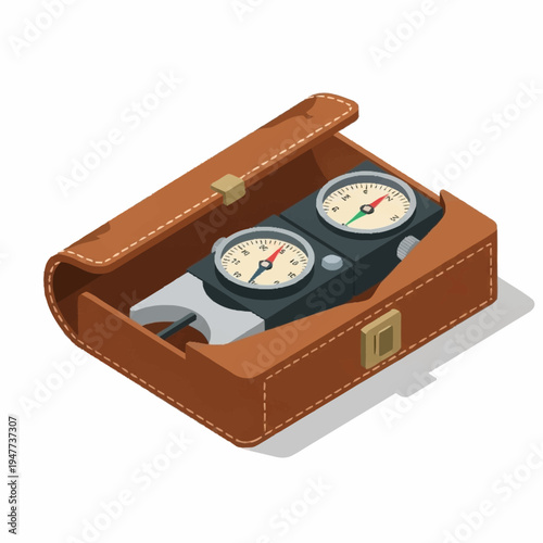 stopwatch timers in a leather case.