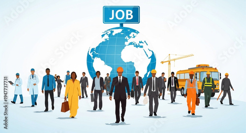 People walking towards job opportunities.