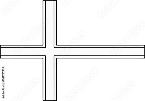 Simple geometric cross shape with double outline on a white background