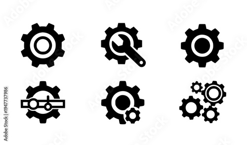 Gear icon set solid glyph vector for settings and functions