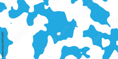 Vector organic blob pattern background, blue and white camouflage style shapes with thin outline. dynamic background design