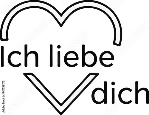 Simple heart outline with text "Ich liebe dich" in black