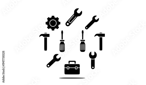 Circular repair and settings solid glyph icon collection vector design