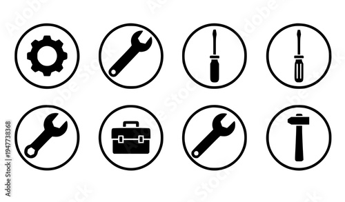 Repair tools and settings glyph icon set black vector symbols