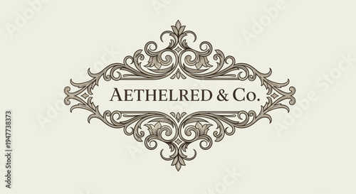 Elegant logo of Aethelred & Co. features ornate design on cream background