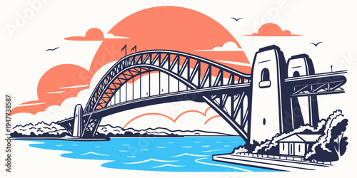 Sydney harbour bridge at sunset Vector