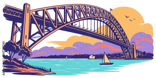 Sydney harbour bridge at sunset Vector