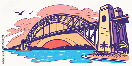 A colorful illustration of sydney harbour bridge Vector