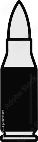 Simple illustration of a metallic bullet with a light gray projectile and dark casing