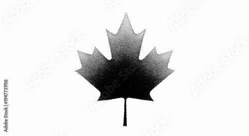 Stippled black and white maple leaf with gradient shading