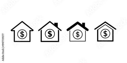 Real estate investment line icons set featuring houses with dollar signs representing property value mortgage home finance mortgage banking market asset
