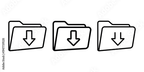 Black outline icons of a folder with a downward arrow, a clean vector illustration representing download or saving files