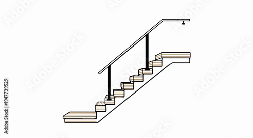 Simple illustration of a wooden staircase with a handrail