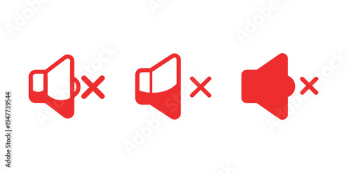 Red outline icon of a muted speaker with an 'X' symbol, a clear vector representation for sound control and audio settings