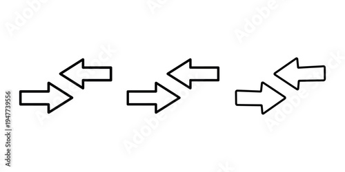 Black outline icons of two opposing arrows, a vector graphic symbolizing exchange, transfer, or interaction between elements