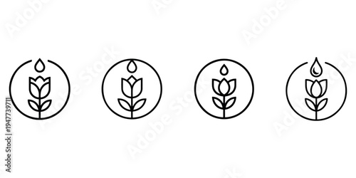 Flower with water drop icon set vector. collection of nature and plant symbols in modern flat style, organic and gardening concept