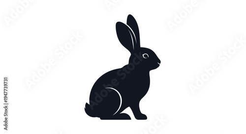 Elegant Black Rabbit Silhouette with Long Ears and Distinctive Profile.