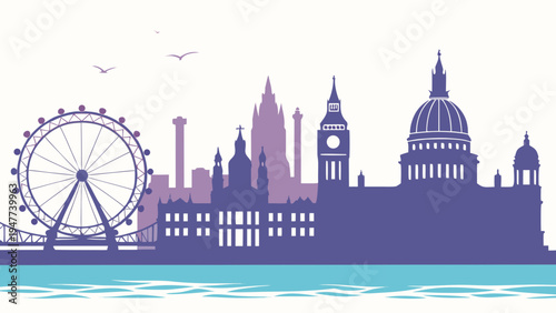 London city skyline with big ben and ferris wheel Vector