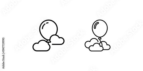 Balloon floating with clouds, party decoration object, celebration element, sky high graphic