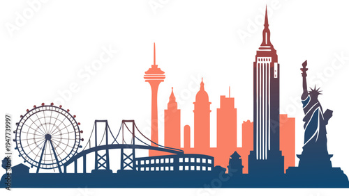 A city skyline with a ferris wheel and skyscrapers Vector
