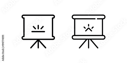 Two projector screens with light indicators, one showing subtle illumination and other with a more pronounced, star-like glow, for presentations