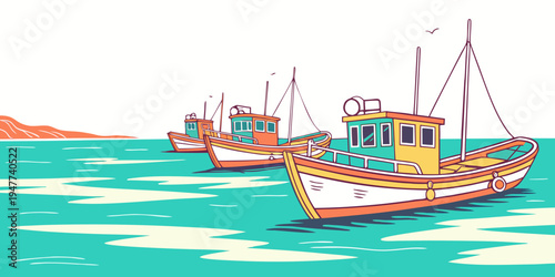 Two boats are floating on the water Vector