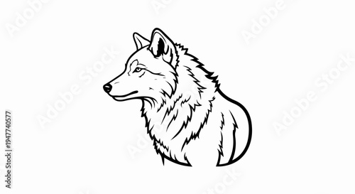 Striking black and white illustration of a wolf's head in profile