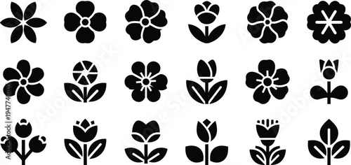 Black and white floral flowers silhouettes 11