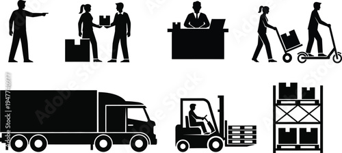Warehouse and logistics icons silhouette
