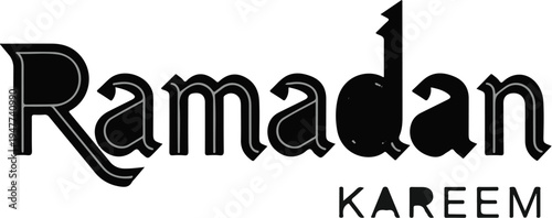 Stylish black text art for Ramadan Kareem with unique lettering