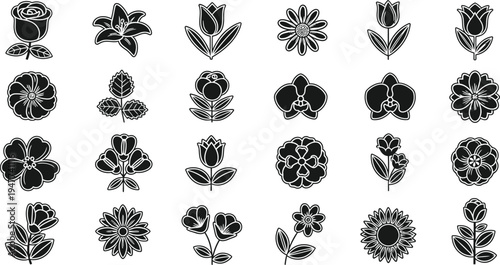 Black and white floral flowers symbols 1