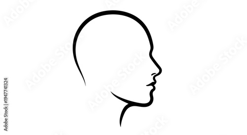 Minimalist Silhouette Profile of a Human Head Facing Right, Clean Design on White Background