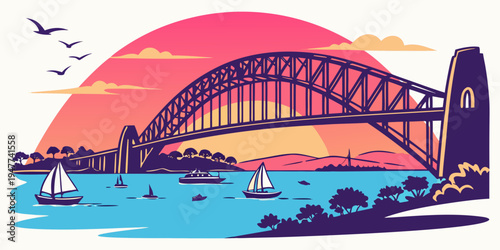 Sydney harbour bridge at sunset Vector