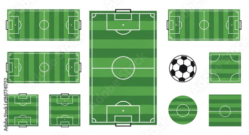 Collection of Soccer Field Layouts and a Soccer Ball.