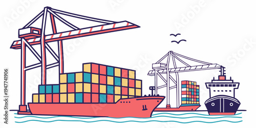 A cargo ship with containers on the water Vector