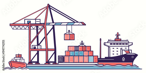 Cargo ship with containers and crane Vector
