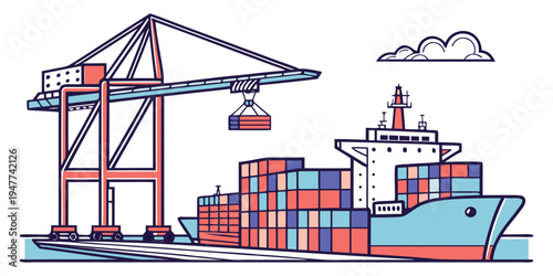 A cargo ship with containers on the dock Vector