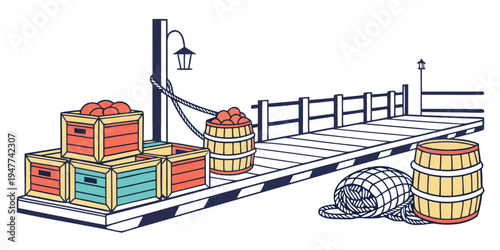 A pallet jack loaded with boxes on a loading dock Vector