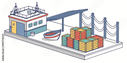 A cargo port with containers and a crane Vector