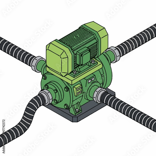 Industrial green mechanical device with tubes.